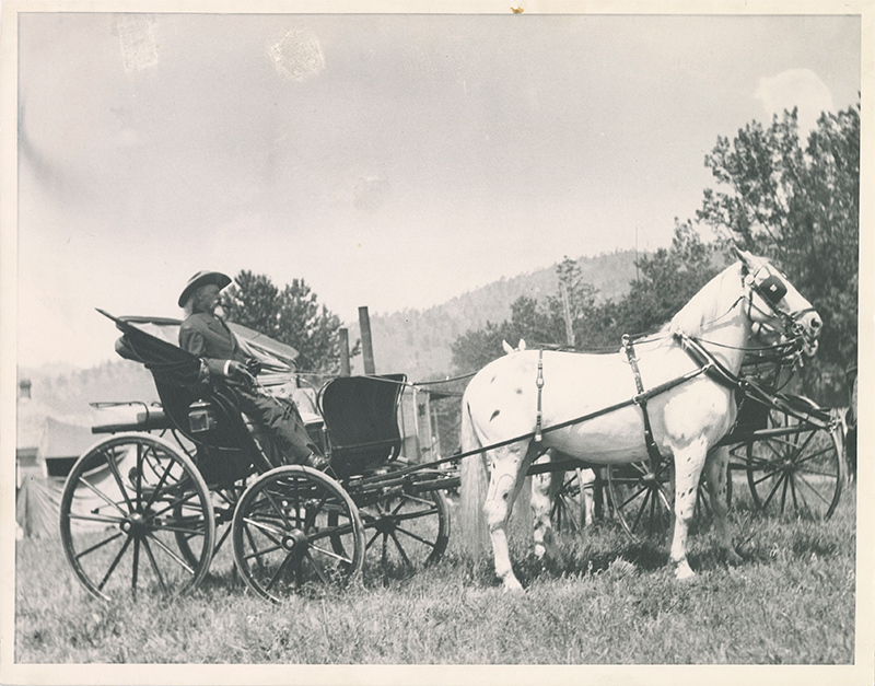 Buffalo Bill in a horse-drawn carriage.